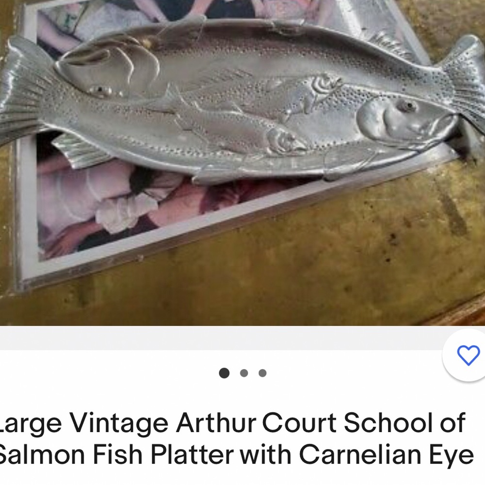 Vintage Arthur Court school of salmon platter with red carnelian eyes